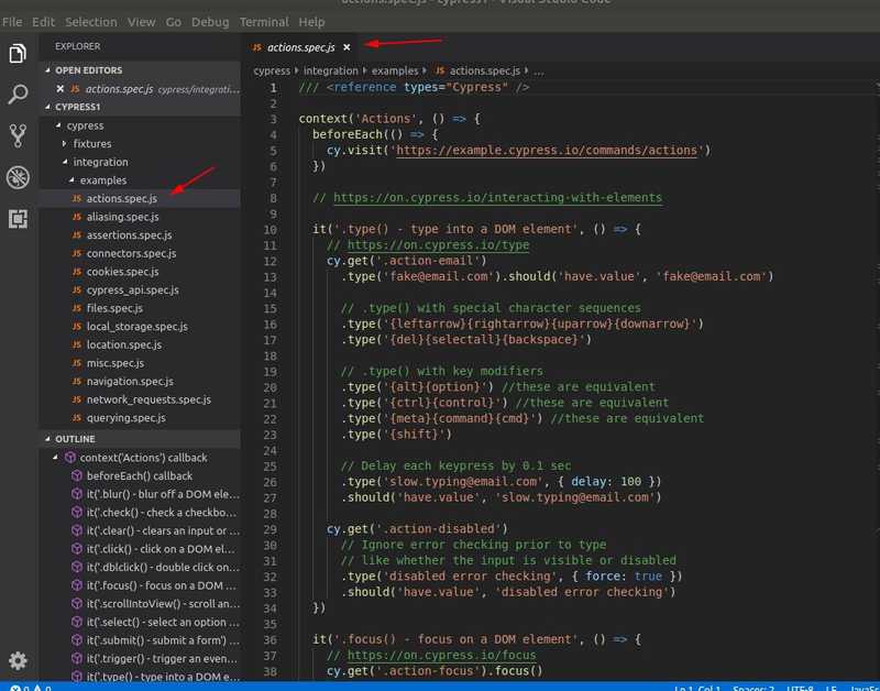 a sample test file opened in Visual Studio Code